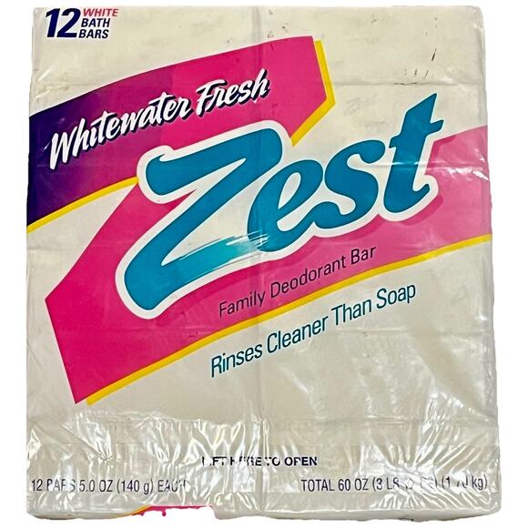 VTG 1996 ZEST Whitewater Fresh Deodorant Soap 12 x Bath 5 Oz Bars SEALED NOS HTF - Picture 1 of 5